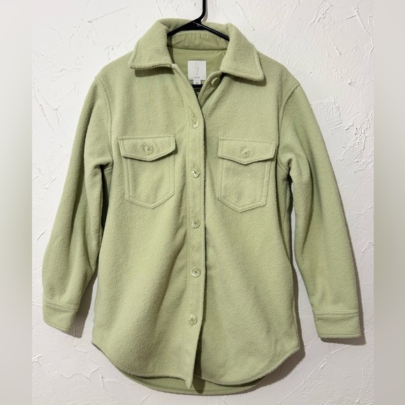 Joie Celery Green Fleece Shacket Shirt Jacket Button Front Sz XS - Picture 2 of 11
